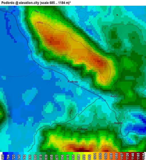 Podbrdo elevation map