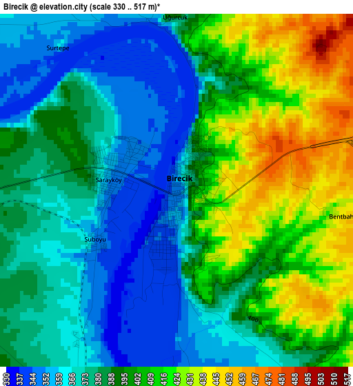 Birecik elevation map