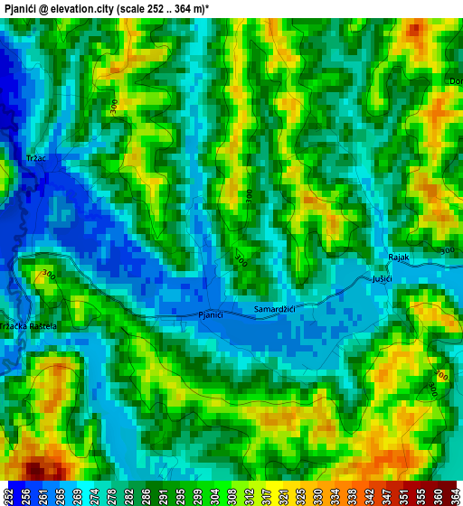 Pjanići elevation map