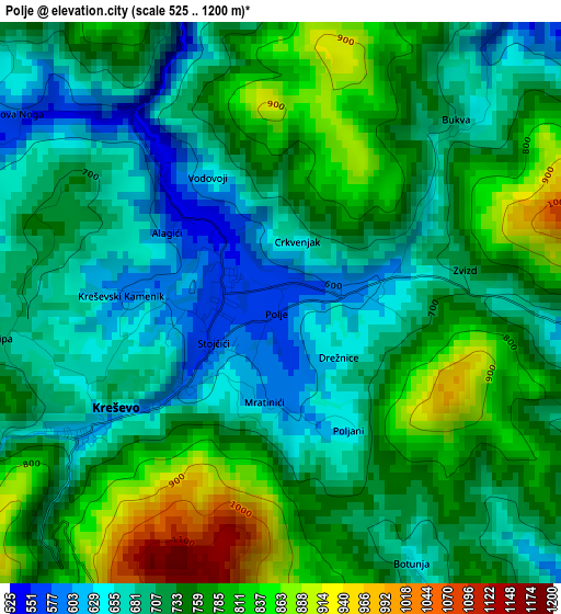 Polje elevation map