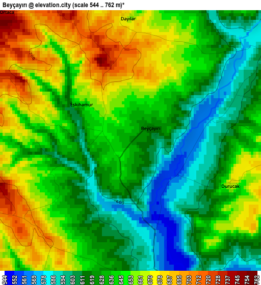 Beyçayırı elevation map