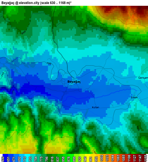 Beyağaç elevation map