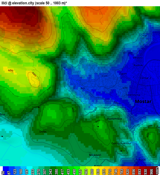 Ilići elevation map