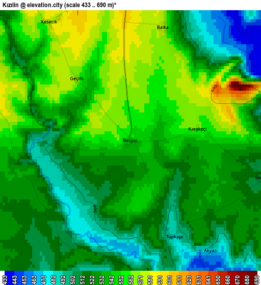 Kızılin elevation map