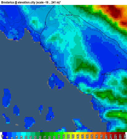 Brodarica elevation map