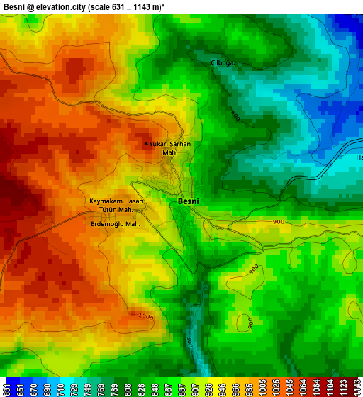 Besni elevation map