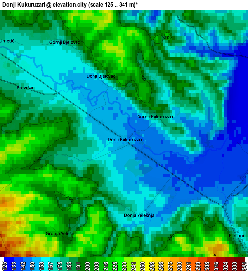 Donji Kukuruzari elevation map