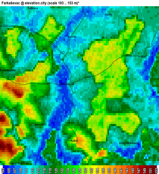 Farkaševac elevation map