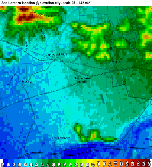 San Lorenzo Isontino elevation map