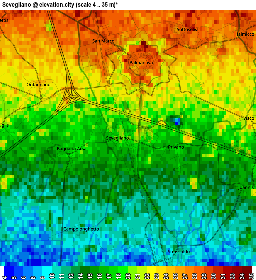 Sevegliano elevation map