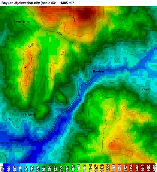 Baykan elevation map