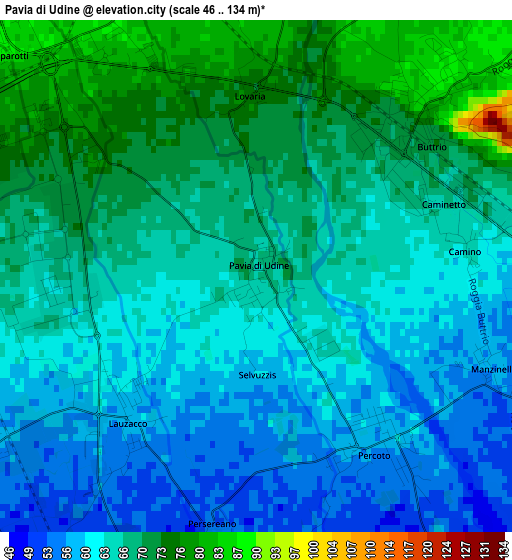 Pavia di Udine elevation map