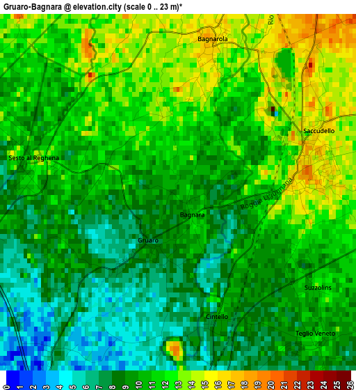 Gruaro-Bagnara elevation map