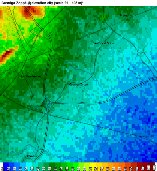 Cosniga-Zoppè elevation map