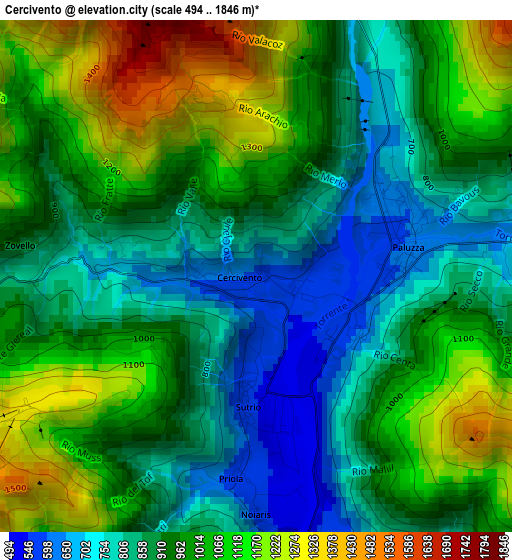 Cercivento elevation map