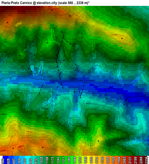 Pieria-Prato Carnico elevation map