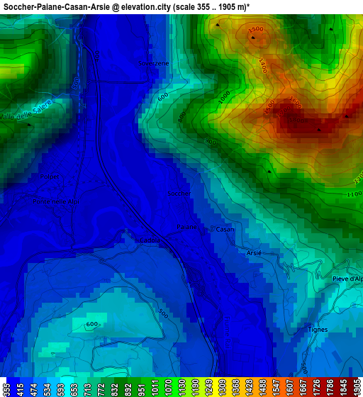 Soccher-Paiane-Casan-Arsie elevation map