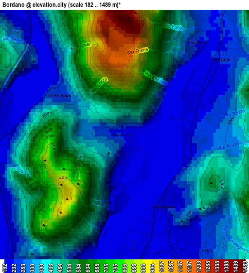 Bordano elevation map