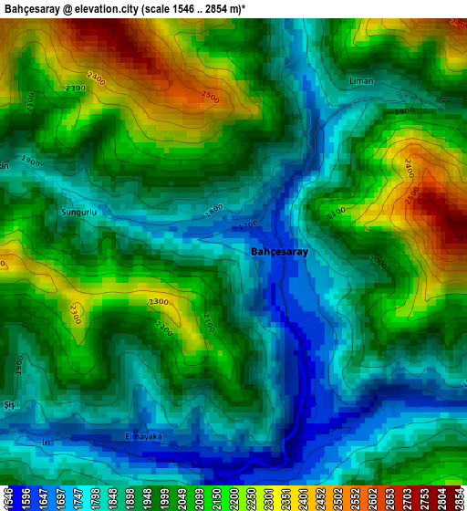 Bahçesaray elevation map