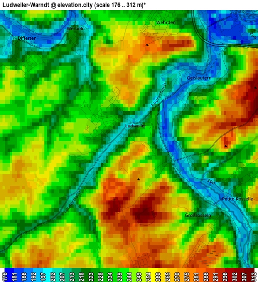 Ludweiler-Warndt elevation map