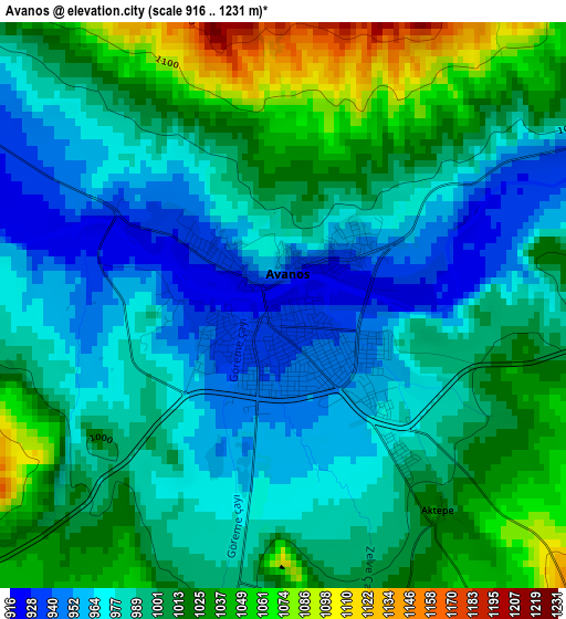 Avanos elevation map