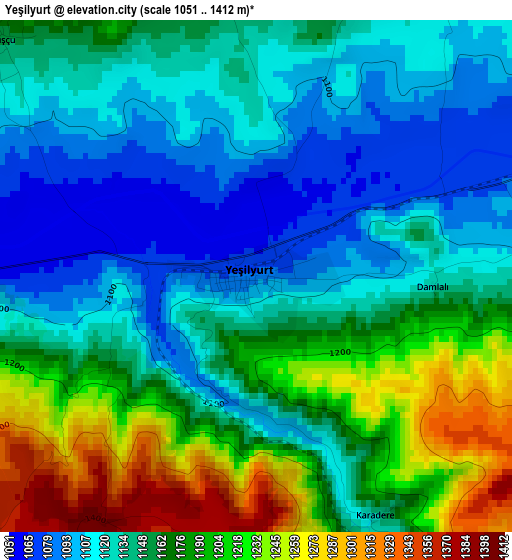 Yeşilyurt elevation map