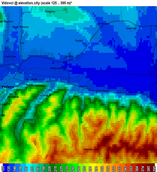 Vidovci elevation map