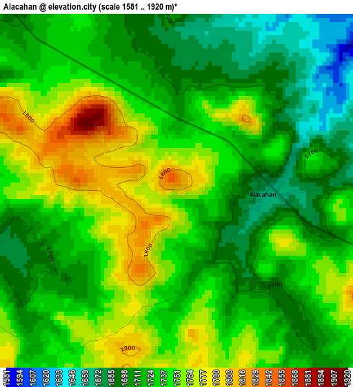 Alacahan elevation map