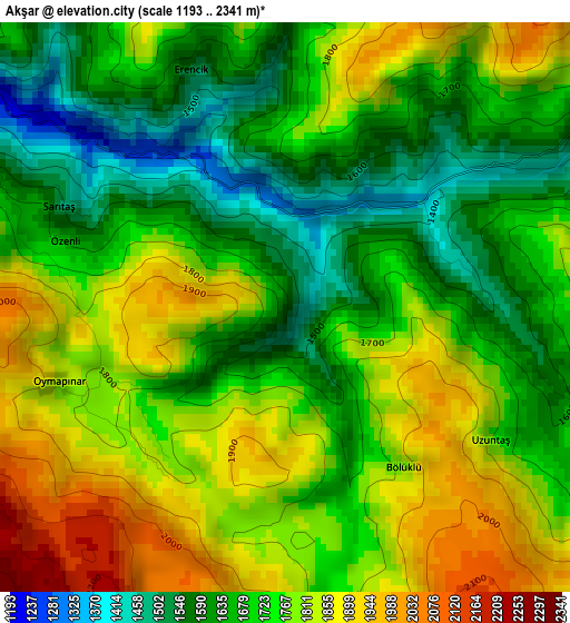 Akşar elevation map