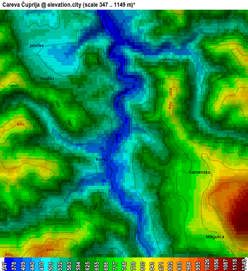 Careva Ćuprija elevation map