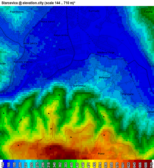 Starcevica elevation map