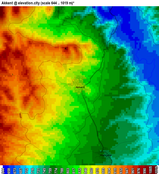 Akkent elevation map