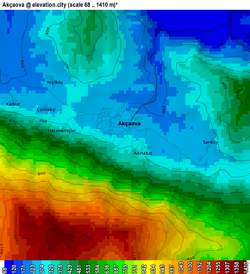 Akçaova elevation map