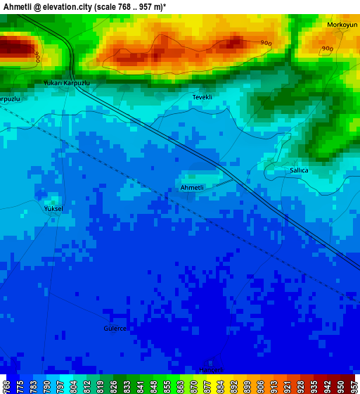 Ahmetli elevation map