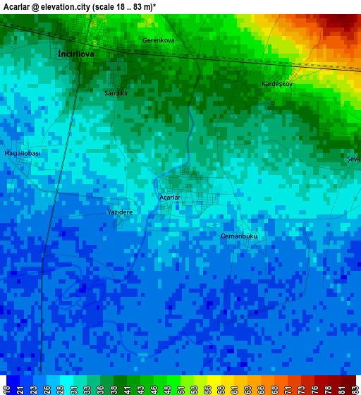 Acarlar elevation map