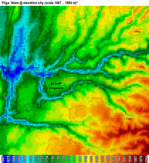 Yirga ‘Alem elevation map
