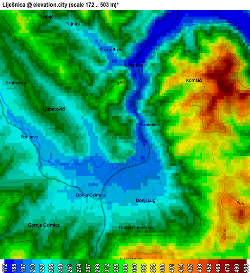 Liješnica elevation map