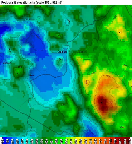 Podgora elevation map