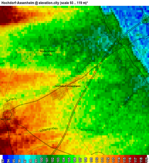 Hochdorf-Assenheim elevation map