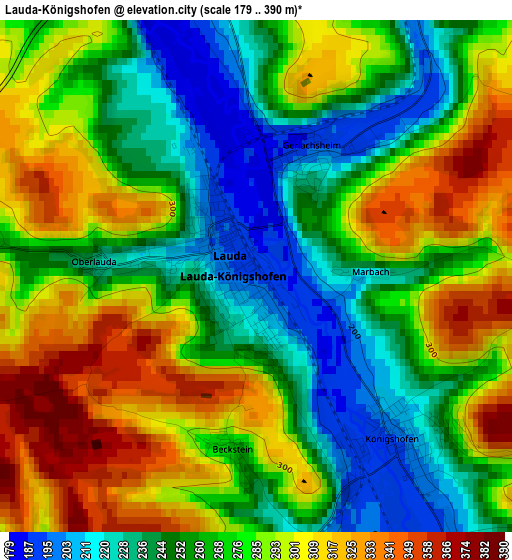 Lauda-Königshofen elevation map