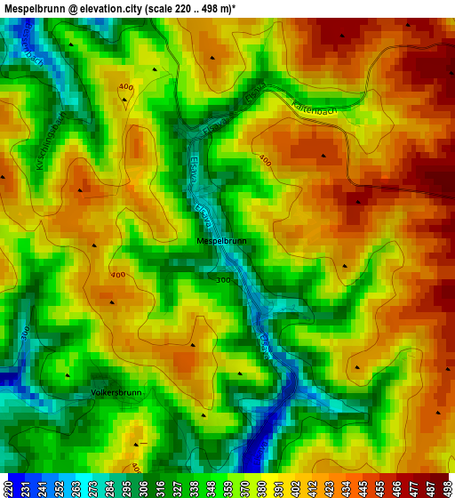 Mespelbrunn elevation map