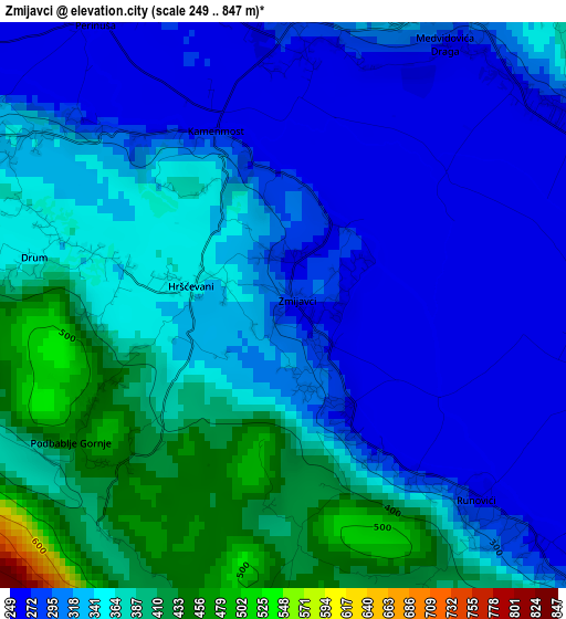 Zmijavci elevation map