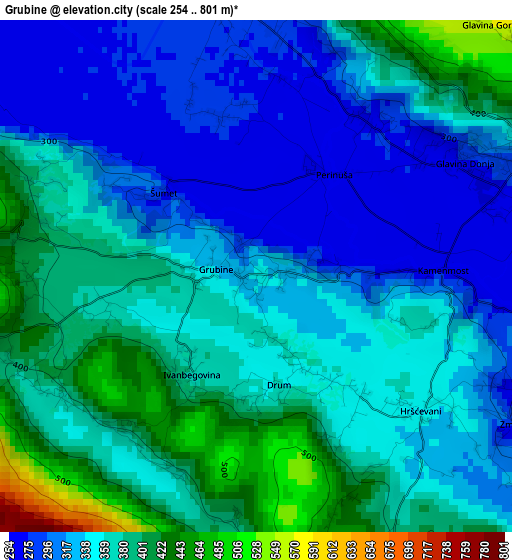 Grubine elevation map