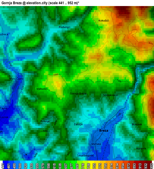 Gornja Breza elevation map