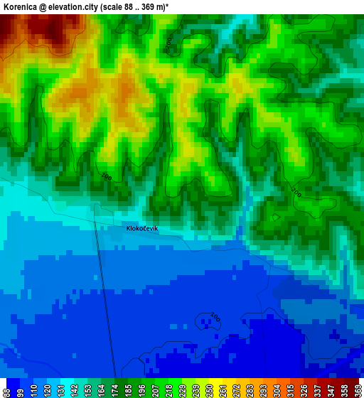 Korenica elevation map