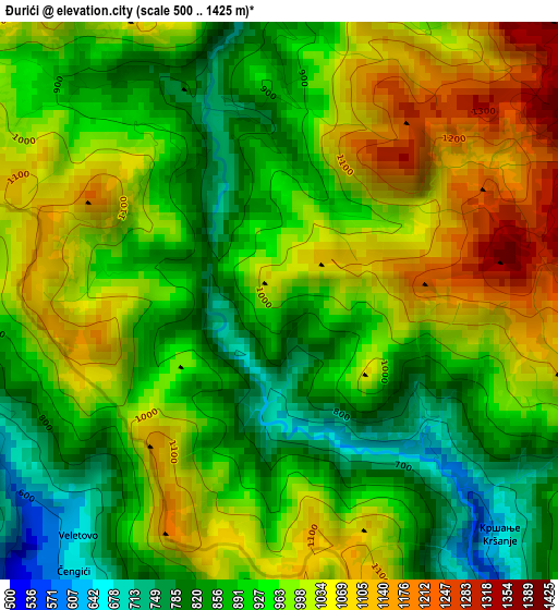 Ðurići elevation map