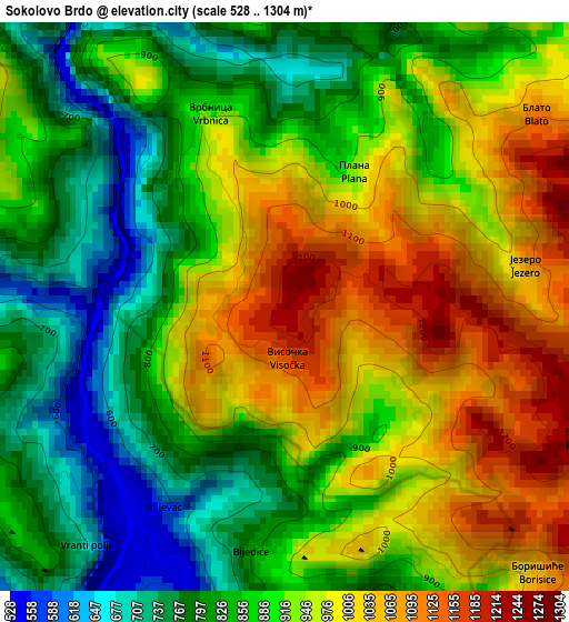 Sokolovo Brdo elevation map