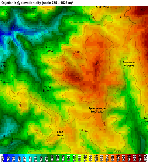 Osječenik elevation map