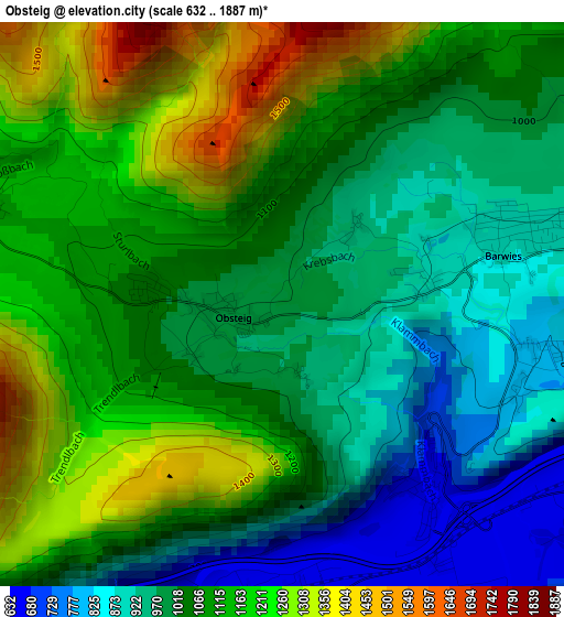 Obsteig elevation map