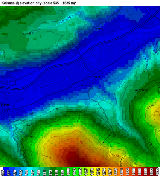 Kolsass elevation map